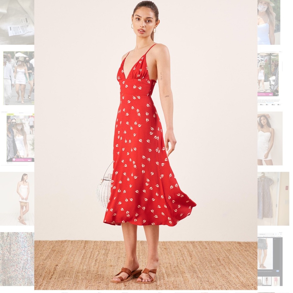 Reformation Red Floral Midi Dress